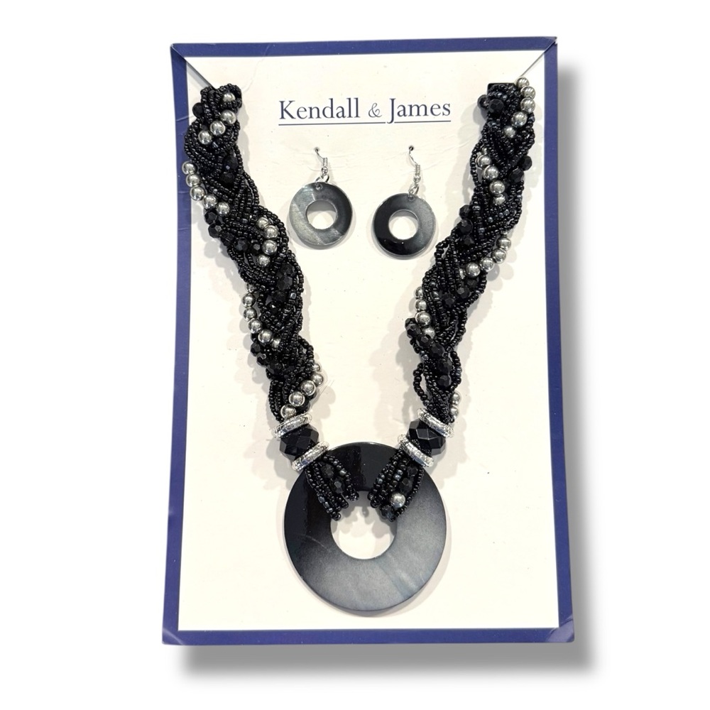 Kendall & James Black Beaded Statement Necklace & Earrings Set NWT